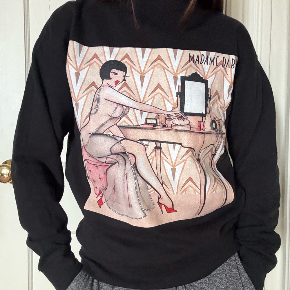 Black Graphic Sweatshirt with Art Deco pinup Design